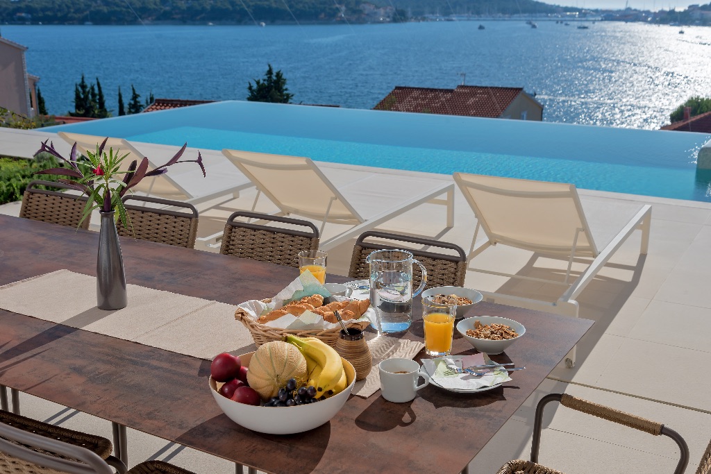 Frühstück am Pool mit Meerblick